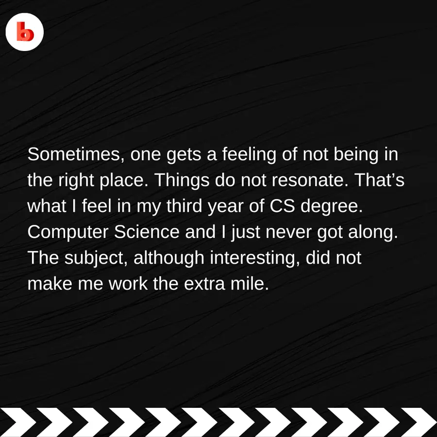 Instagram post describing the feeling of not being in the right place during the third year of a Computer Science degree